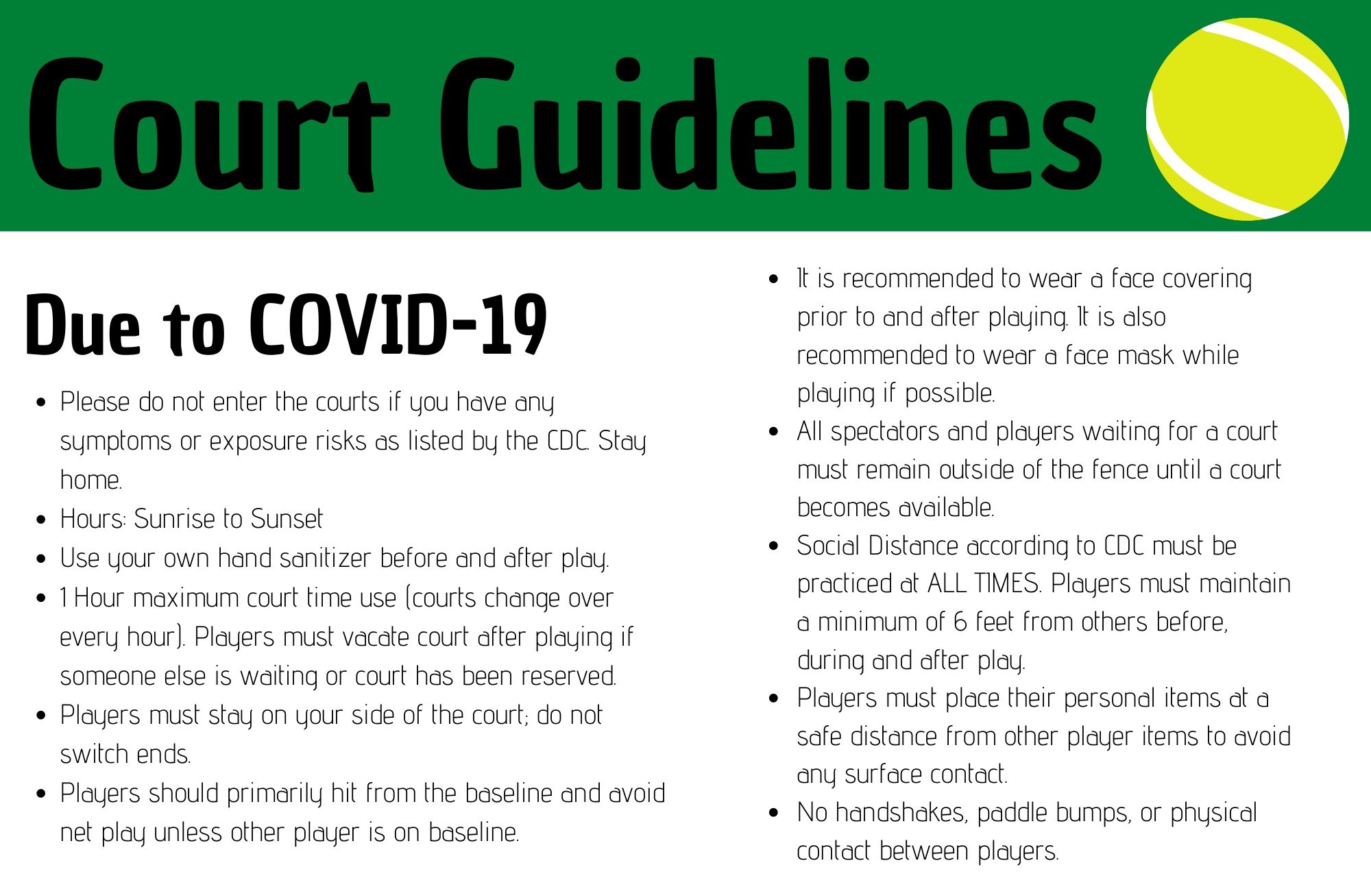 Tennis Court Guidelines