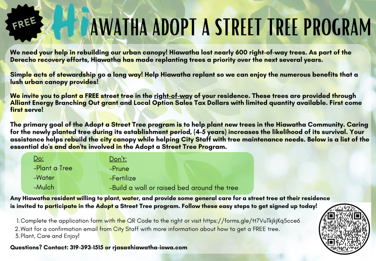 2022 Hiawatha Adopt a Street Tree Program