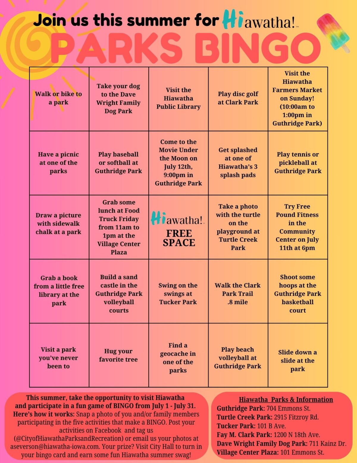 Hiawatha Parks BINGO